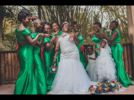The bridesmaids were ‘green’ with glee as the beautiful bride showed off her wedding ring.