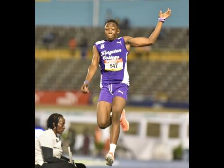 Kingston College's Jaydon Hibbert, winner of the Class One boys long jump and triple jump events at the 2022 ISSA/GraceKennedy Boys and Girls' Championships.
