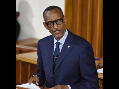 Rwandan President Paul Kagame addressing a joint sitting of the Houses of Parliament yesterday.