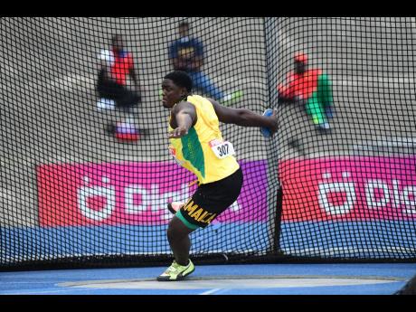 Jamaica’s Kobe Lawrence competing in the Boys U20 Discus Throw at the Carifta Games on Saturday.