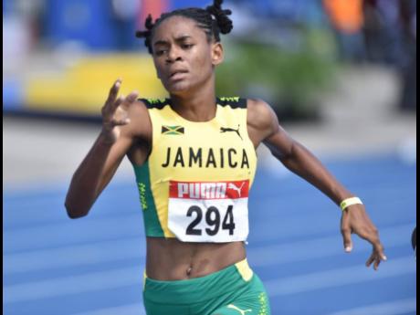 Ricaria Campbell in action in the Girls U17 800m heats at the Carifta Games in Kingston on Sunday.