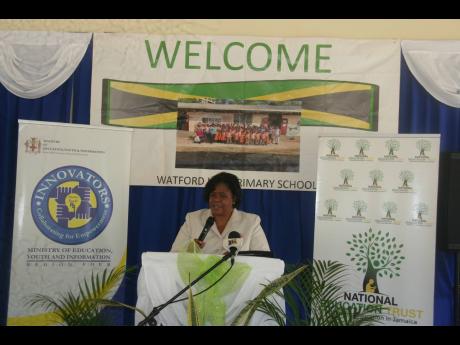 Dr Michelle Pinnock, regional director in the Ministry of Education and Youth, Region IV, speaking at the handover ceremony of the infant department at the Watford Hill Primary and Infant School.