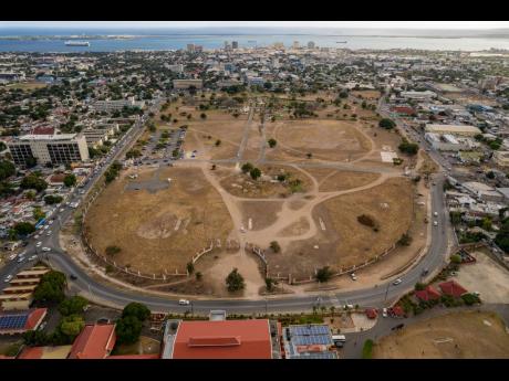An aerial photograph of National Heroes Circle on Friday, February 11, 2022. The park will site a new multibillion-dollar Parliament building.