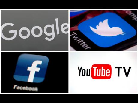 
This combination of photos, clockwise, from upper left: a Google sign, the Twitter app, YouTube TV logo and the Facebook app. Selena Gomez is laying much of the blame for the violent attack on the US Capitol at the feet of Big Tech. The singer told the le