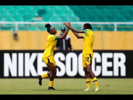 
Young Reggae Girlz celebrate a goal during the Concacaf Under-17 Women’s Championship group stage.