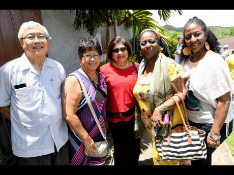 From left: Hubie Chin, Cherayne Howell, Jean Lowrie-Chin, Velia Espeut and Lisa Farray were in attendance for Monsignor Gregory Ramkissoon’s 70th birthday celebration.