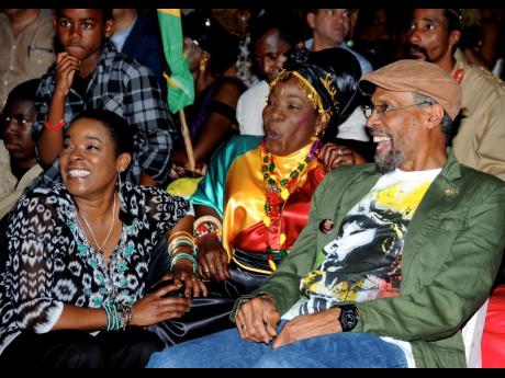 From left: Sharon Marley, Rita Marley and Neville Garrick at the showing of the Bob Marley documentary, held at Emancipation Park, New Kingston in April 2012.