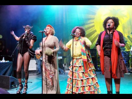 From left Grace Jones, Marcia Griffith, Rita Marley and Erica Newell.