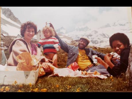
A photo from 44 years ago at the Alps (from left) Dominique Onimus, her son Guillaume who was born in Jamaica, Dave Rodney, and Doreen Preston