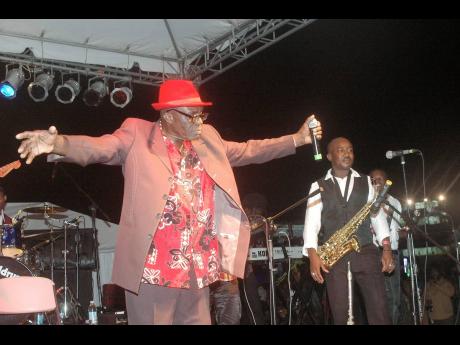 Sparrow Martin gives a veteran’s performance as band leader of Ska Rebirth at the Trelawny Multi-purpose Stadium.