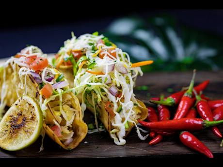 A closer look at the famous ackee and salt fish tacos.