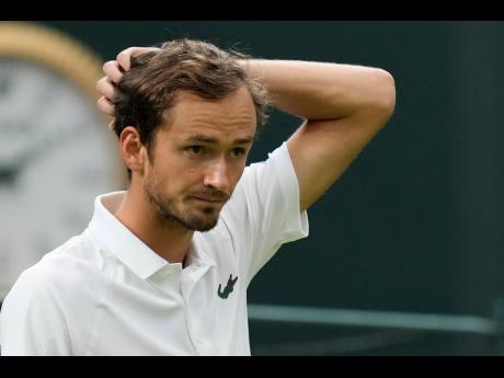 Russia’s Daniil Medvedev reacts during the men’s singles fourth round match against Poland’s Hubert Hurkacz on day eight of the Wimbledon Tennis Championships in London last year.