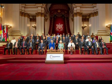 Heads of Government of Commonwealth member states pose for a photograph at Commonwealth Heads of Government Meeting in London, 2018.