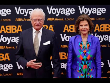 Sweden’s King Carl Gustaf and Queen Silvia arrive for the ‘ABBA Voyage’ concert at the ABBA Arena in London on Thursday.
