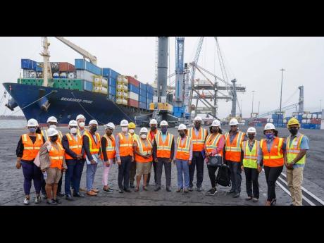 The Barbadian delegation on a study tour of Jamaica’s Port Community System visited the terminal of Kingston Wharves Limited (KWL). They were joined by members of the Port Authority and KWL team.