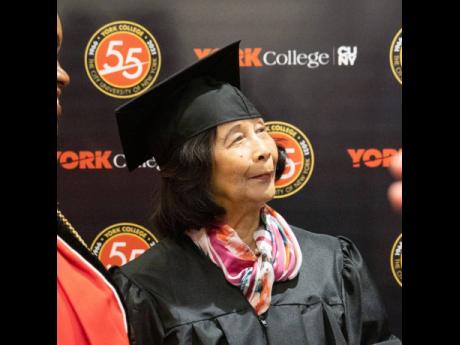 A reflective Miss Pat at the commencement ceremony for York College last Thursday.