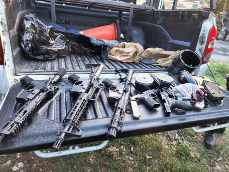 Guns recovered by the St James police in Salt Spring Tuesday.