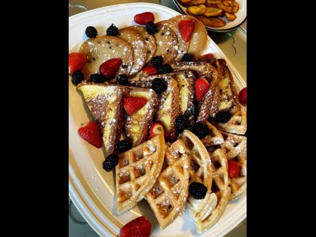 Treat your taste buds to a berry breakfast delight of waffles and French toast.