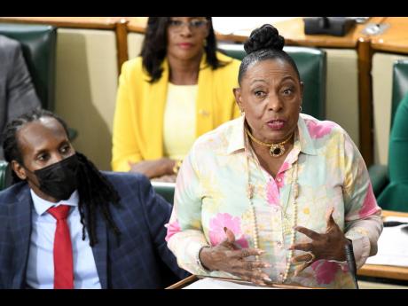 Olivia Grange, minister of culture, gender, entertainment and sport, makes her contribution to the Sectoral Debate during Wednesday’s sitting of the House of Representatives on Wednesday.
