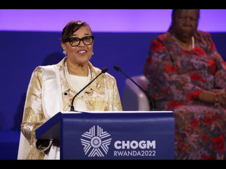 Returned Commonwealth Secretary General of the Commonwealth of Nations, Patricia Scotland, addressing the opening ceremony of the Commonwealth Heads of Government Meeting in Kigali, Rwanda, yesterday.