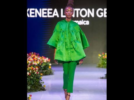 This green ensemble from Keneea Linton George represented Jamaica’s agriculture and hope.