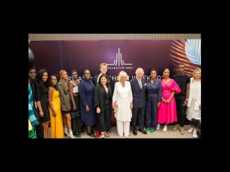  Prince Charles and Camila, the Duchess of Cornwall (centre) attended the Rwanda Fashion week finale and posed with featured designers, including Keneea Linton-George (second left), who created collections from across the Commonwealth. 