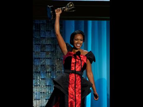 Mishael Morgan accepts the award for Outstanding Performance by a Lead Actress in a Drama Series for her role in ‘The Young and the Restless’ at the 49th annual Daytime Emmy Awards last Friday. 