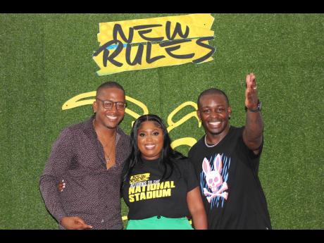 From left: Popular selector and host of the recent New Rules media launch Badda Bling;  Kereena Beckford, chief executive officer of New Era Production and Alkaline’s manager; and Ricardo ‘Shuzzr’ Smith, publicist and assistant event coordinator. 