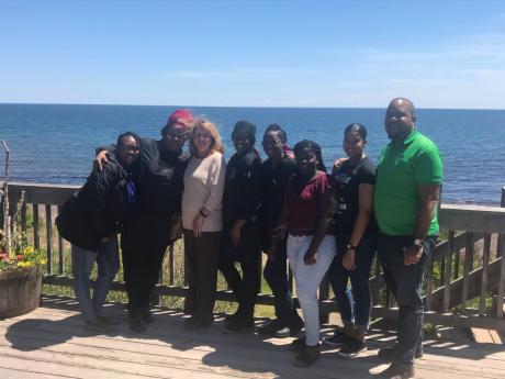 
From left: Marsha Gowie-Phillips, assistant director, IPCE; Natoya Sanderson (student); Shawn Kerfoot, GM, Kerfoot’s INC.; Roxanne Thompson (student); Alexxis Riley (student), Ashley De’Silva (student); Cherrianne Scott (student); and Duane Daley, dir