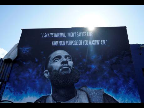 This street mural of the late rapper Nipsey Hussle is pictured in the Boyle Heights section of Los Angeles.