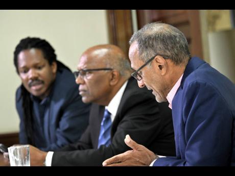(From left) Damion Crawford, opposition spokesperson on education, training and competitiveness; Dr Morais Guy, opposition spokesperson on health and Dr Damien King, economist at the Gleaner Editors’ Forum on Health Financing on Tuesday, July 5.
