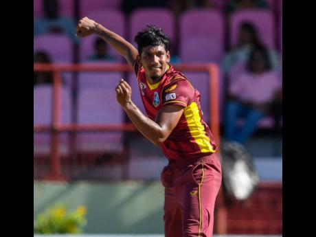 
The West Indies’ Gudakesh Motie ended with figures of 4-23 against Bangladesh in the third and final ODI match at the Guyana National Stadium in Providence, Guyana yesterday.