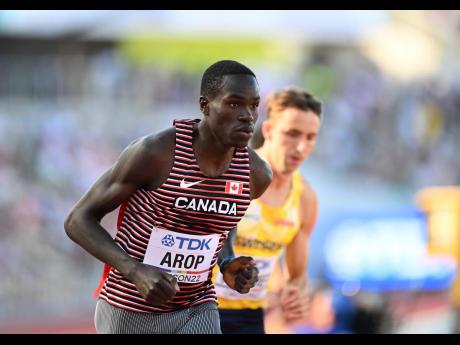 Canada’s Marco Arop, the sporting hero and training partner of Jamaica’s Navasky Anderson competing in an 800-metre heat on day six of the World Athletics Championships at Hayward Field in Eugene, Oregon last Wednesday.