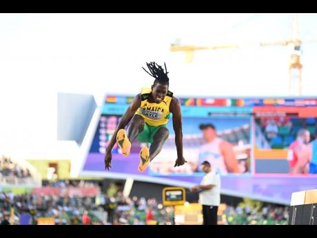 
Tajay Gayle competing in the men’s long jump qualification round on day one of the World Athletics Championships at Haywad Field in Eugene, Oregon.