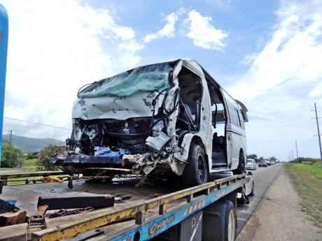 The Toyota Hiace involved in the deadly crash on the Llandovery main road in St Ann on Sunday.