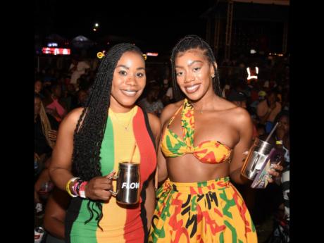 Avalyn Minott (left), chief executive officer of Profirm Ltd, and Dana Edwards, director of Apparel Wearhouse International, put individual spins on the colours of the Rastafarian flag.