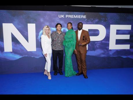 From left: Donna Mills, Brandon Perea, Daniel Kaluuya and Keke Palmer pose for photographers upon arrival for the premiere of the film ‘Nope’ in London on Thursday.