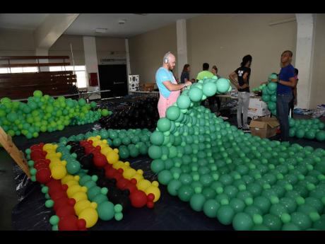 A portion of the 150,000 balloons which will make up the first balloon float to be on display in Jamaica.