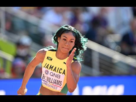 Jamaica’s Briana Williams competing in the opening leg of the women’s 4x100-metre relay during the World Athletics Championships at Hayward Field in Eugene, Oregon, recently.