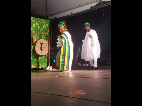 A Yoruba ‘couple’ from Nigeria dances in traditional attire with a Jamaican twist at the Emancipation jubilee vigil at the Seville Heritage Park in St Ann on Sunday night.