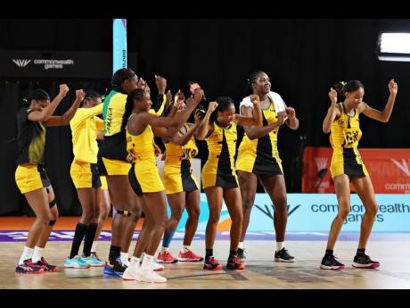 Jamaica’s Sunshine Girls get to dancing in celebration of winning the match and finishing top of Pool A after their Netball Pool A match against Australia on day seven of the Birmingham 2022 Commonwealth Games at NEC Arena yesterday in Birmingham, Englan