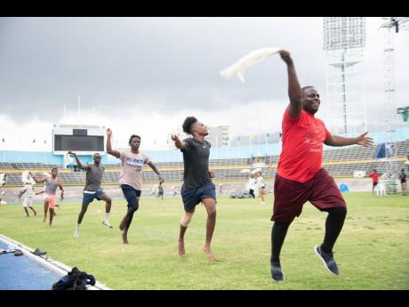 Dancers rehearse on Friday for this evening’s Independence Grand Gala at the National Stadium in Kingston as the island marks 60 years of political Independence. Here, they go through a routine in the African dance segment choreographed by L’Acadco art