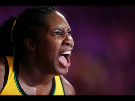 
Jamaica’s Jhaniele Fowler roars with delight after her Sunshine Girls got the better of New Zealand in their semi-final match on day nine of the Birmingham 2022 Commonwealth Games at NEC Arena yesterday in Birmingham, England. 