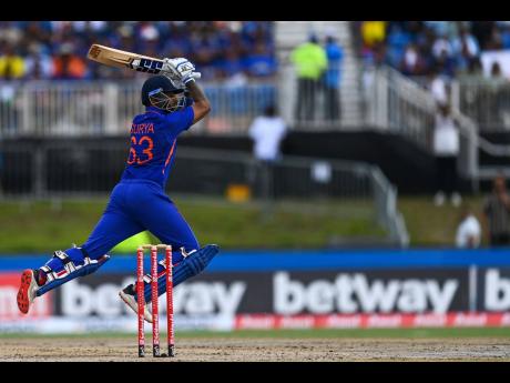
Suryakumar Yadav, of India, plays a shot during the fourth T20I match against West Indies at the Central Broward Regional Park in Lauderhill, Florida, yesterday.