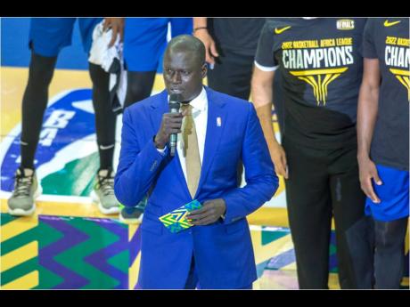 Basketball Africa League President Amadou Gallo Fall giving his closing remarks at the completion of the season.