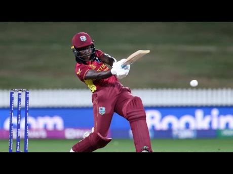Deandra Dottin of the West Indies bats during the 2022 ICC Women’s Cricket World Cup match between West Indies and Pakistan at Seddon Park on March 21, 2022 in Hamilton, New Zealand.