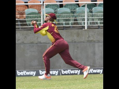 Ian Allen
West Indies T20 cricket captain Nicholas Pooran takes a catch to dismiss New Zealand's Martin Guptill during the second  T20 International match at Sabina Park yesterday.