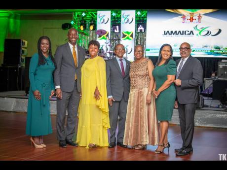 From left: Miramar Commissioner Alexandra P. Davis; Miramar Mayor Wayne Messam and his wife, Angela; Courtney Campbell, Group President & CEO, VM Group, and his wife Pauline; Vice Mayor, City of Miramar, Yvette Coulbourne, and her husband, Omar, are all sm