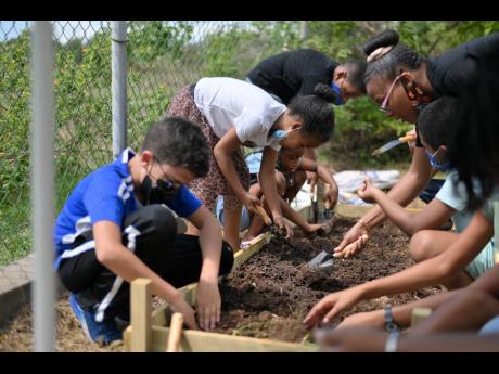 Participants in the first Grow Camp preparing a garden for planting.