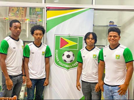 Guyana youngsters (from left) Marcus Tudor, Brandon Solomon, Antwone Vasconcellos and Rajan Ramdeholl who have joined the St Jago High School Manning Cup football  programme.